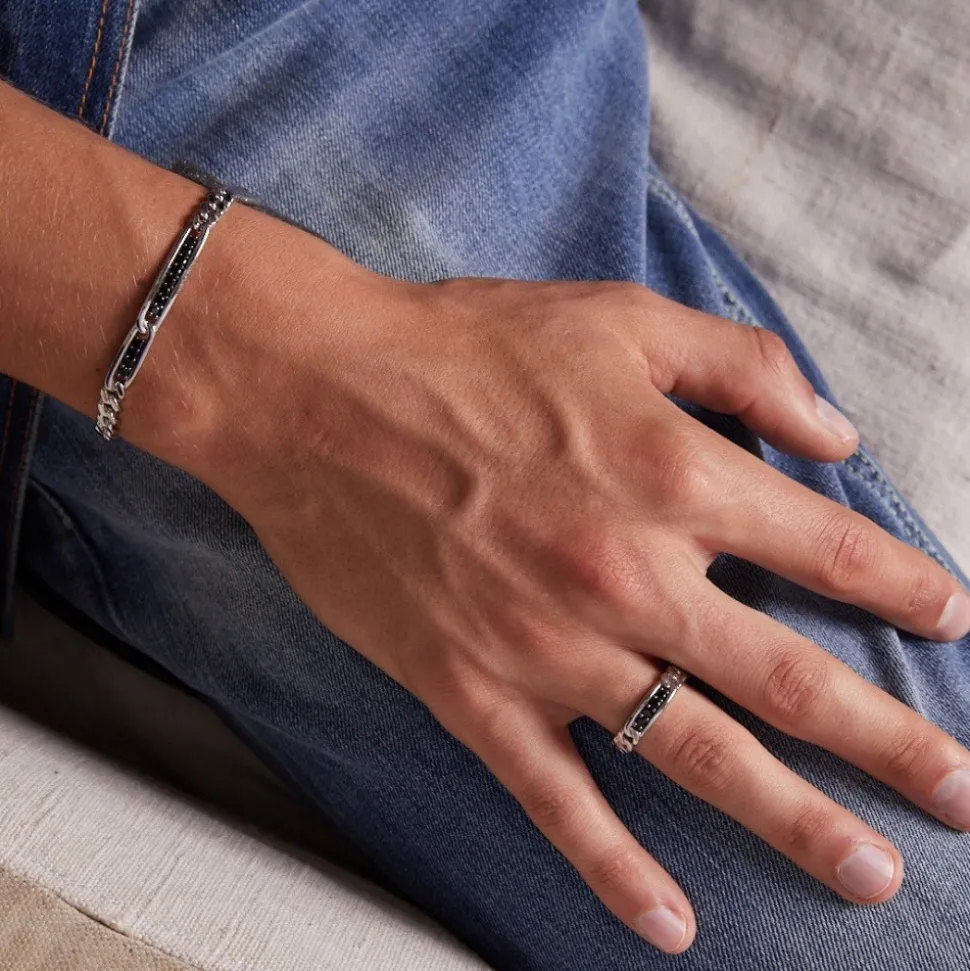 Bracciale grumetta Zancan in argento con pietre nere.