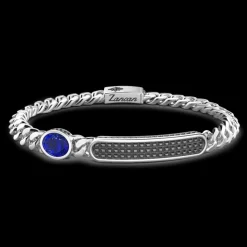 Bracciale grumette Zancan in argento con targa e pietra blu.