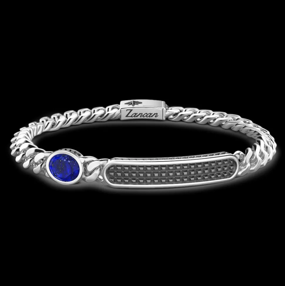 Bracciale grumette Zancan in argento con targa e pietra blu.