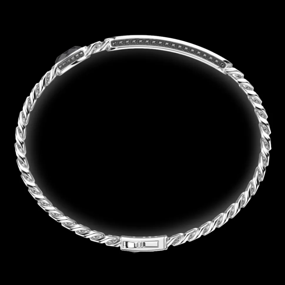Bracciale grumette Zancan in argento con targa e pietra nera.