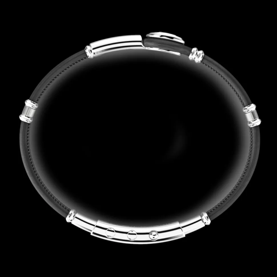 Bracciale in pelle con targa e logo Bugatti argento.