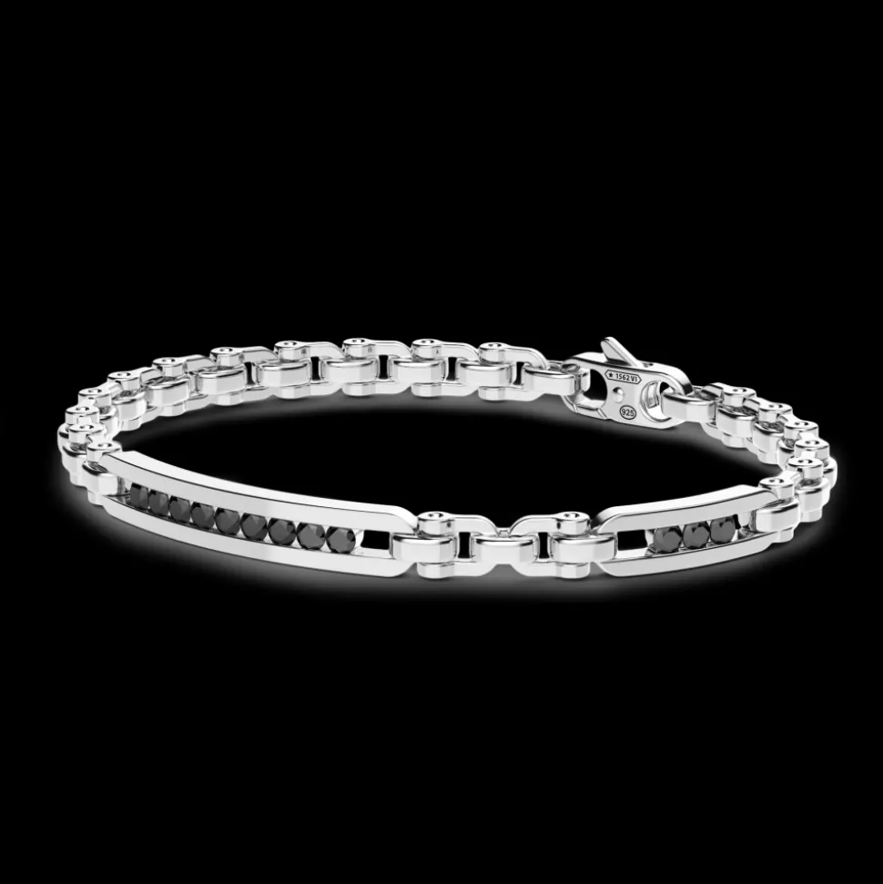 Bracciale solo maglia Zancan in argento con pietre nere.