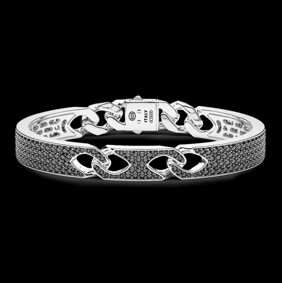 Bracciale Zancan a schiava rigida e grumette morbida in argento con pietre.