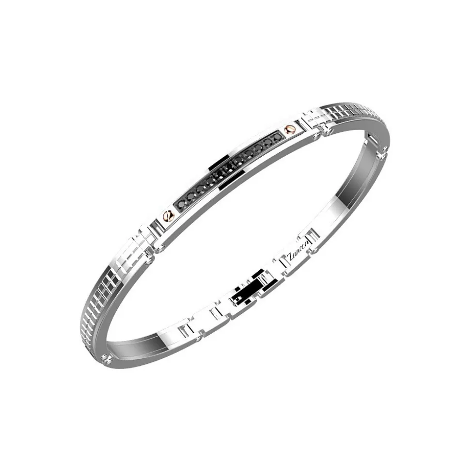 Bracciale Zancan in acciaio e pietre nere.