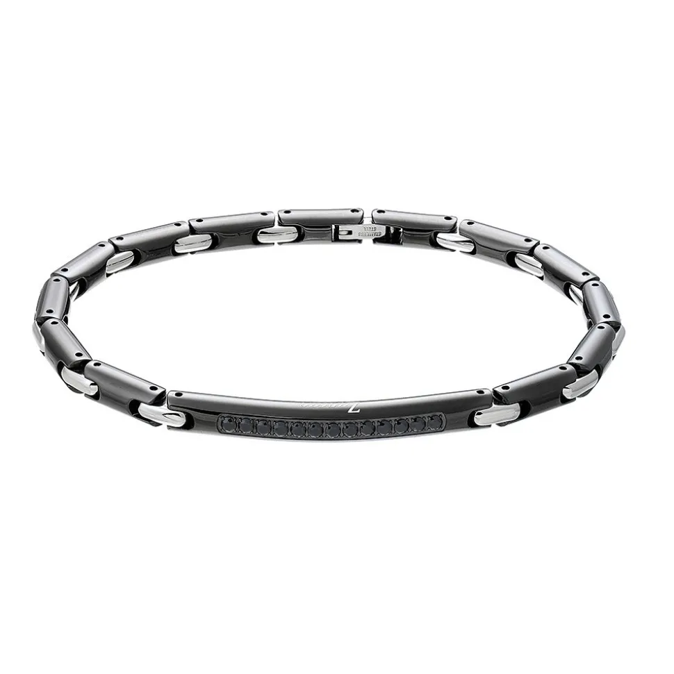 Bracciale Zancan in acciaio con pietre nere.