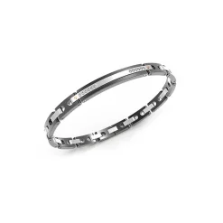 Bracciale Zancan in acciaio nero e zaffiri bianchi.