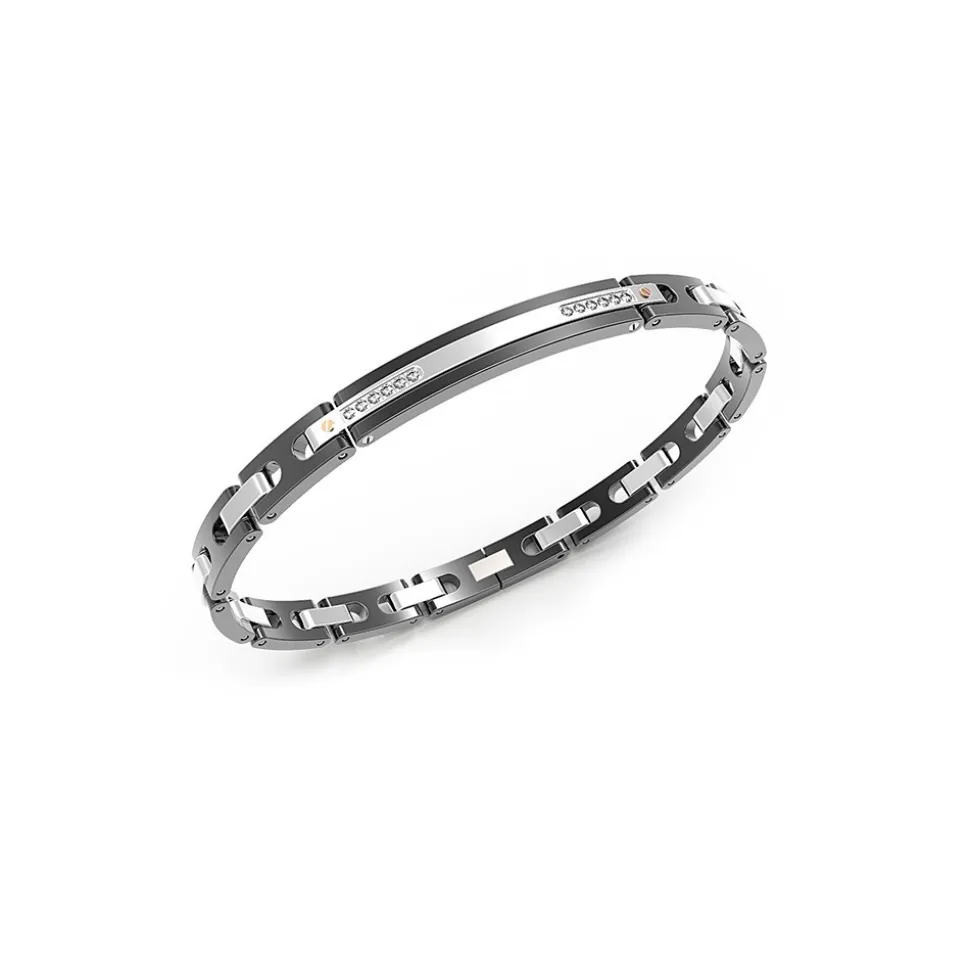 Bracciale Zancan in acciaio nero e zaffiri bianchi.