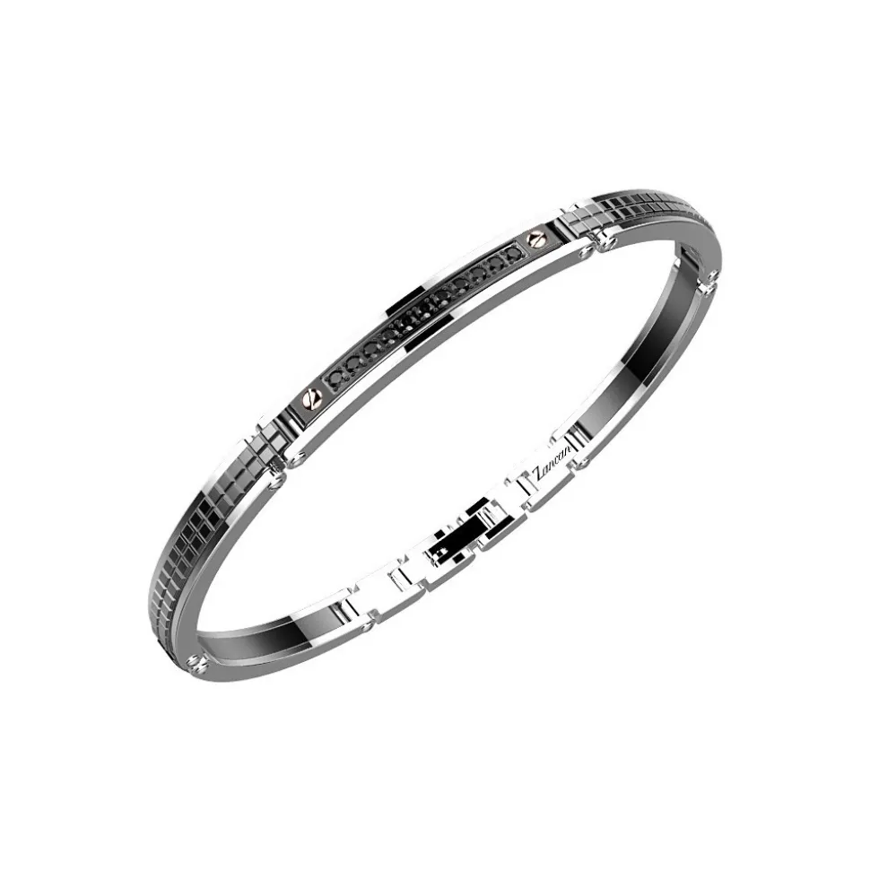 Bracciale Zancan in acciaio e pietre nere.