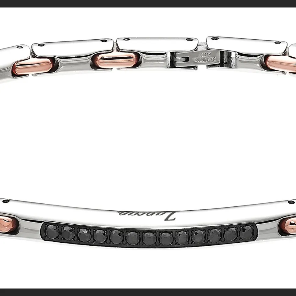 Bracciale Zancan in acciaio con pietre nere.
