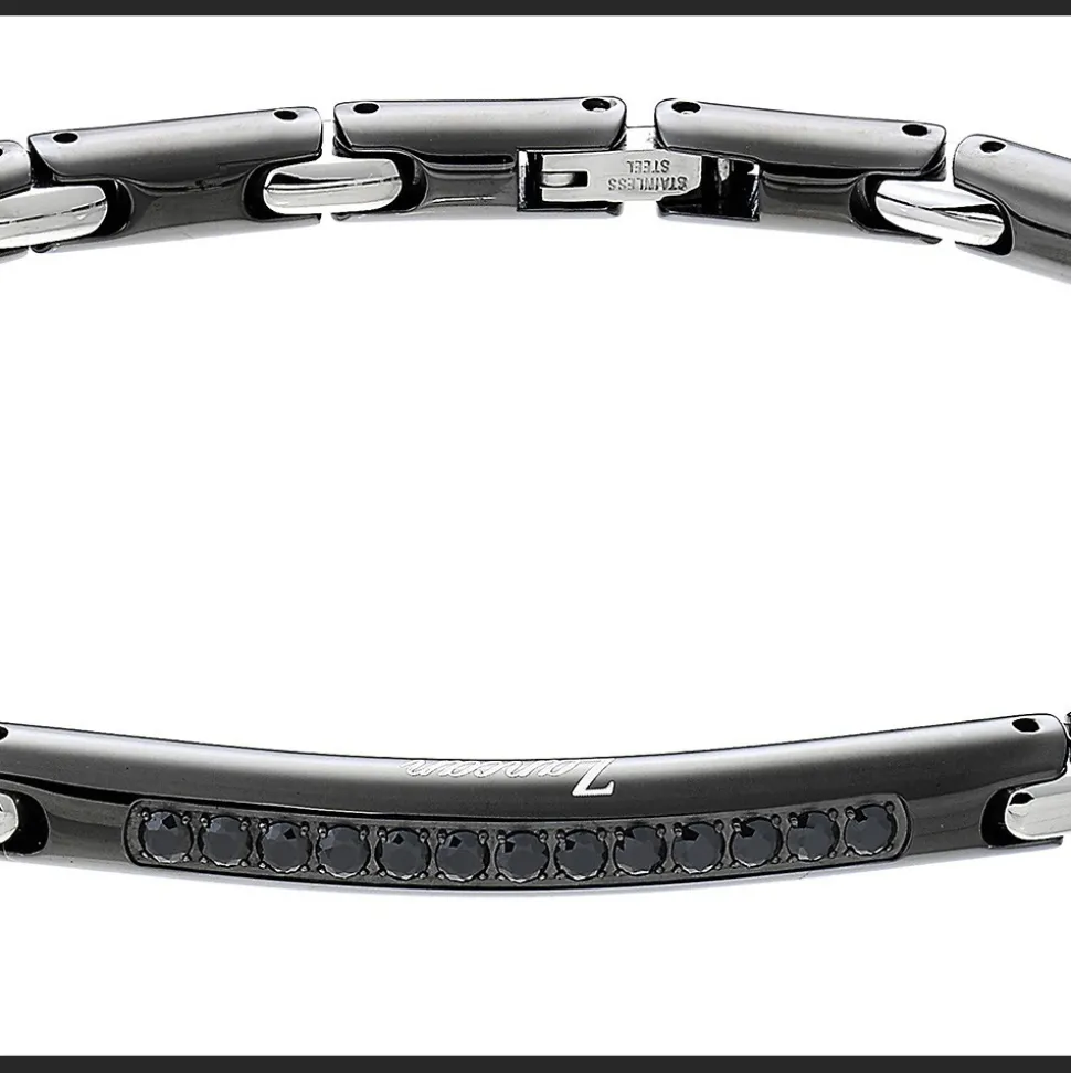 Bracciale Zancan in acciaio con pietre nere.