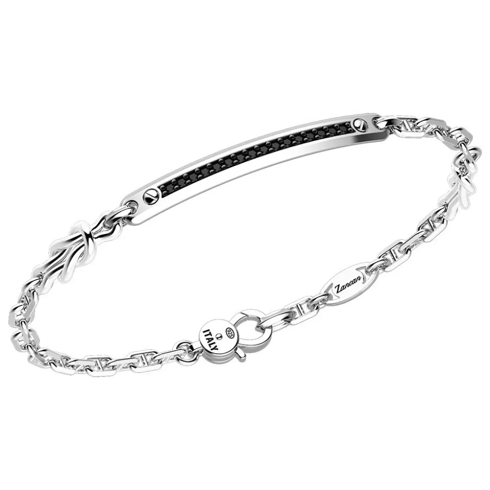 Bracciale Zancan in argento con targa e pietre nere.