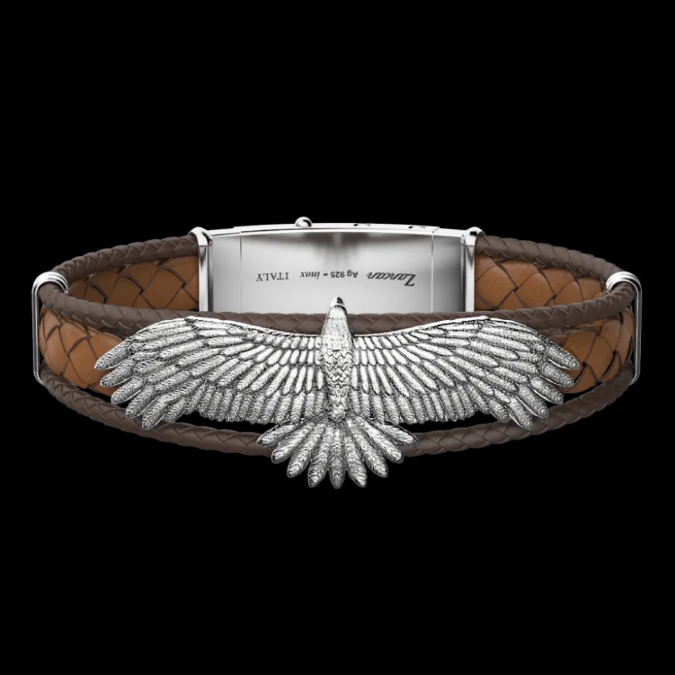 Bracciale Zancan in argento e pelle con aquila.