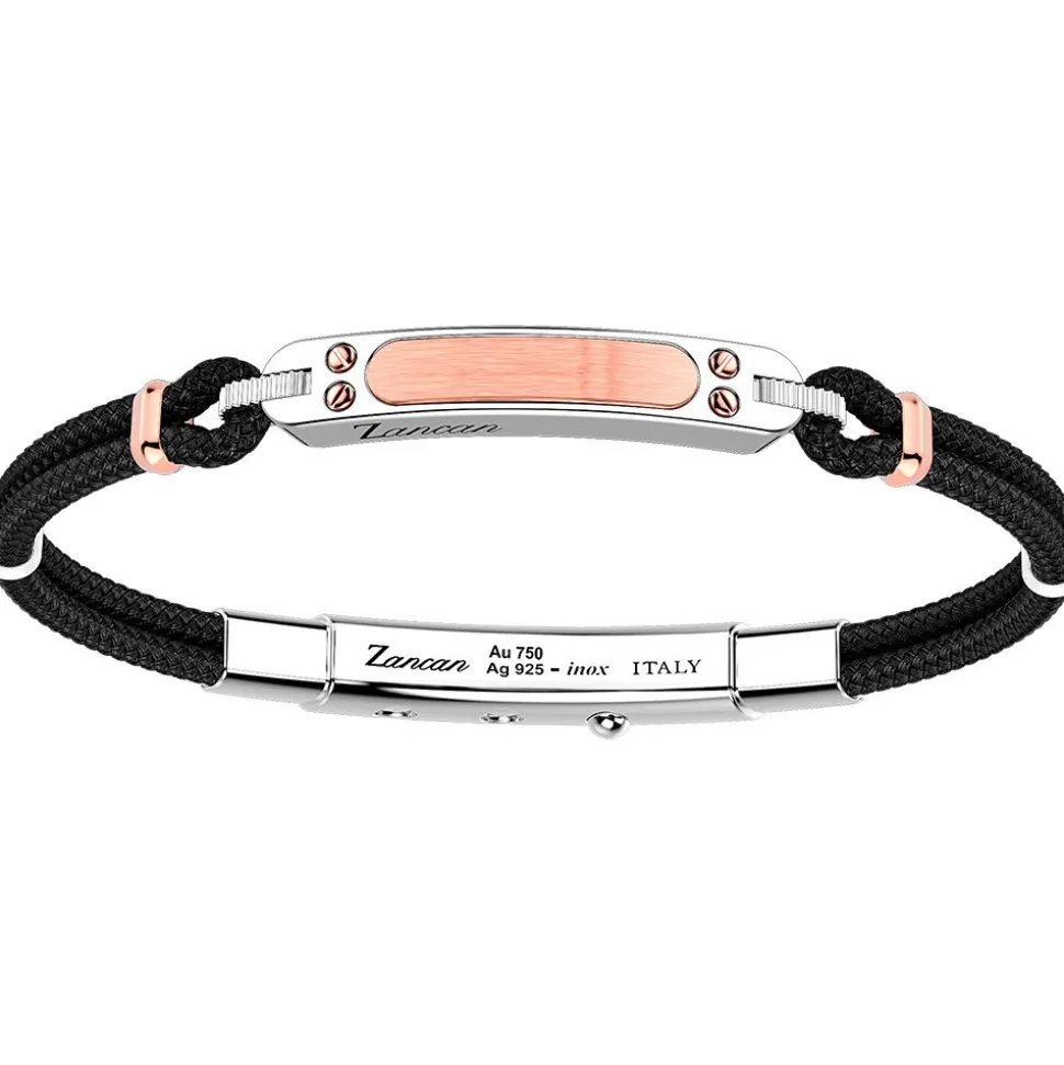Bracciale Zancan in argento con inserti in oro 18k e kevlar.