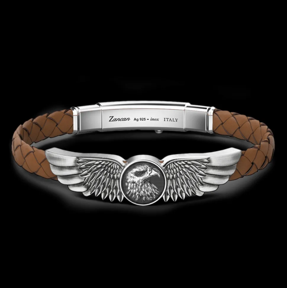 Bracciale Zancan in argento e pelle con aquila.