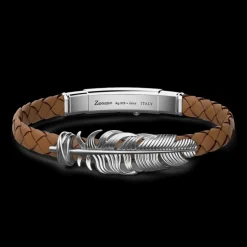 Bracciale Zancan in argento e pelle con piuma.