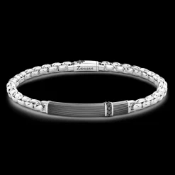Bracciale Zancan in argento con targa e pietre nere,
