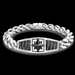 Bracciale Zancan in argento con maglia grumette e targa con rosa dei venti in ceramica.
