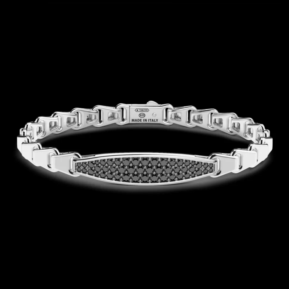 Bracciale Zancan in argento con targa e pietre nere.