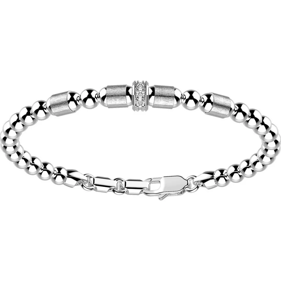 Bracciale Zancan in argento a sfere con inserti satinati e pietre biianche.