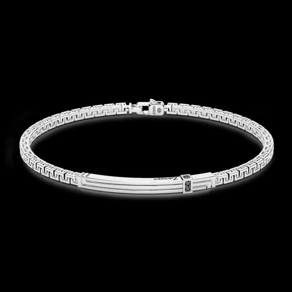 Bracciale Zancan in argento con targa e pietre nere.