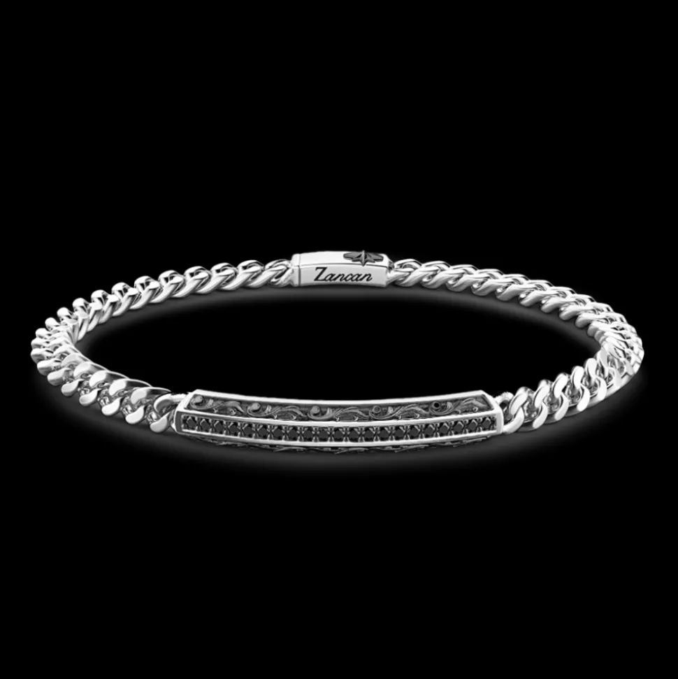 Bracciale Zancan in argento a grumetta con targa e pietre nere.