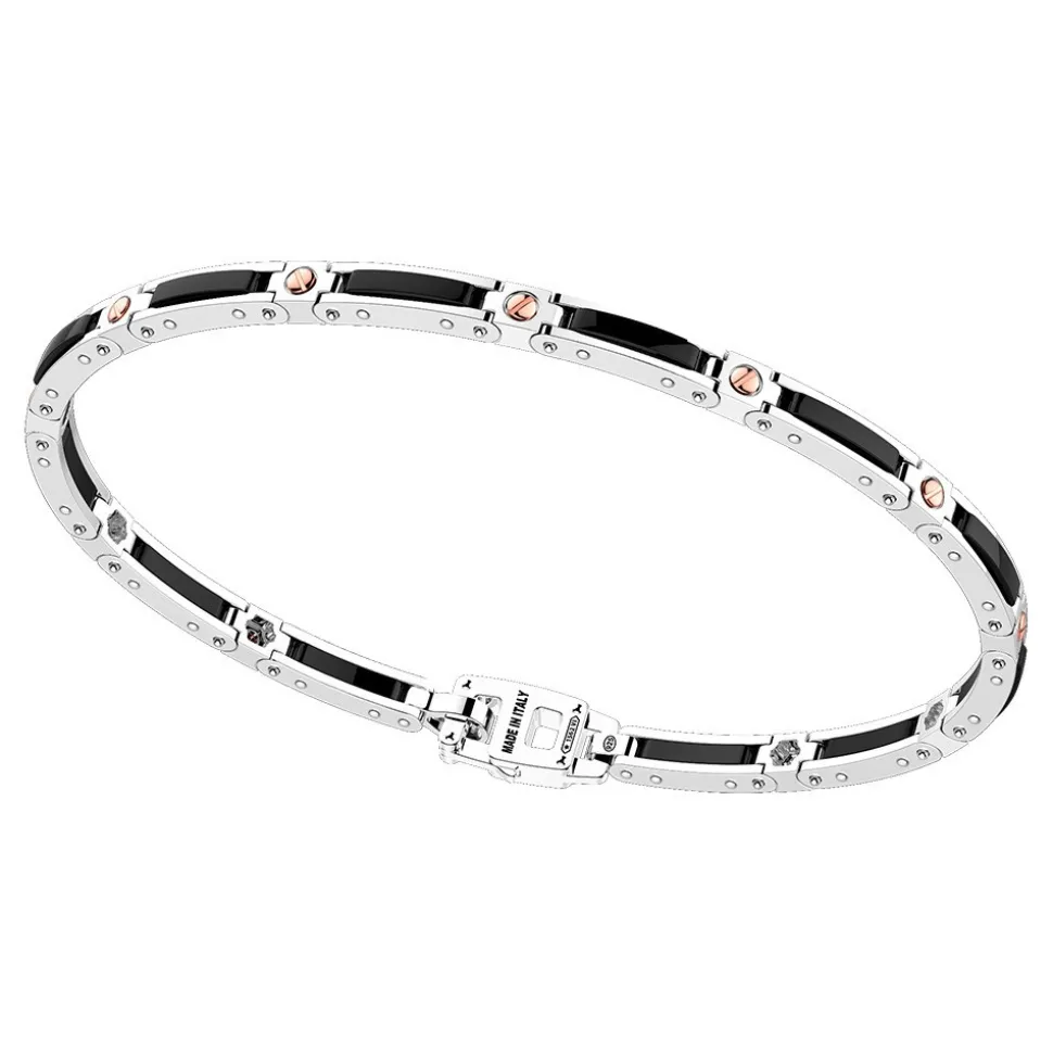 Bracciale Zancan in argento e ceramica con viti in oro rosa.