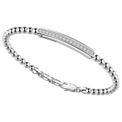 Bracciale Zancan in argento a sfere con targa e pietre bianche.