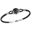Bracciale Zancan in argento e kevlar nero con bussola su fondo nero.