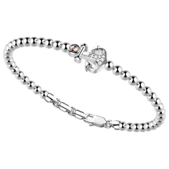 Bracciale Zancan in argento a sfere con ancora e pietre bianche.
