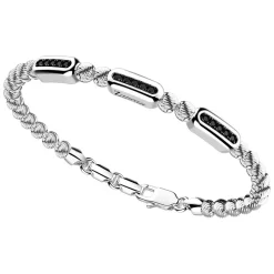 Bracciale Zancan in argento a sfere con targhe e pietre nere.