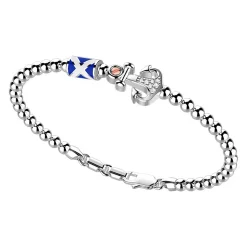 Bracciale Zancan in argento a sfere con bandiere nautiche e ancora con pietre bianche.