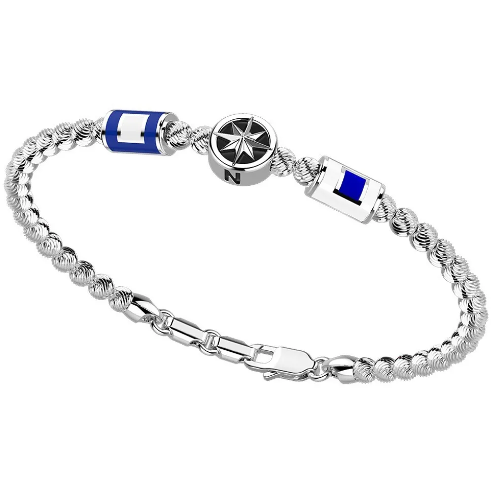 Bracciale Zancan in argento a sfere con bandiere nautiche e rosa dei venti.