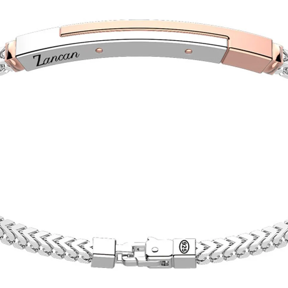 Bracciale Zancan in argento con targa ed inserti in oro rosa.
