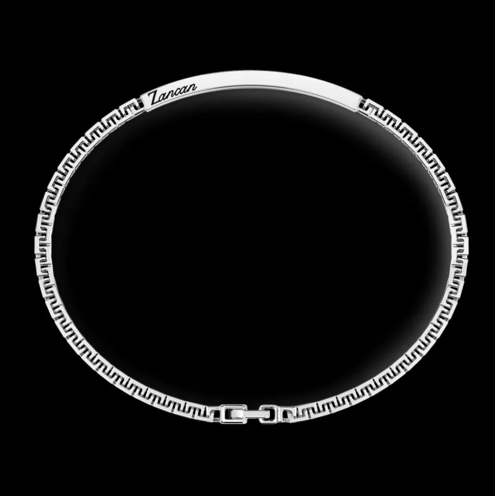 Bracciale Zancan in argento con targa e pietre nere.
