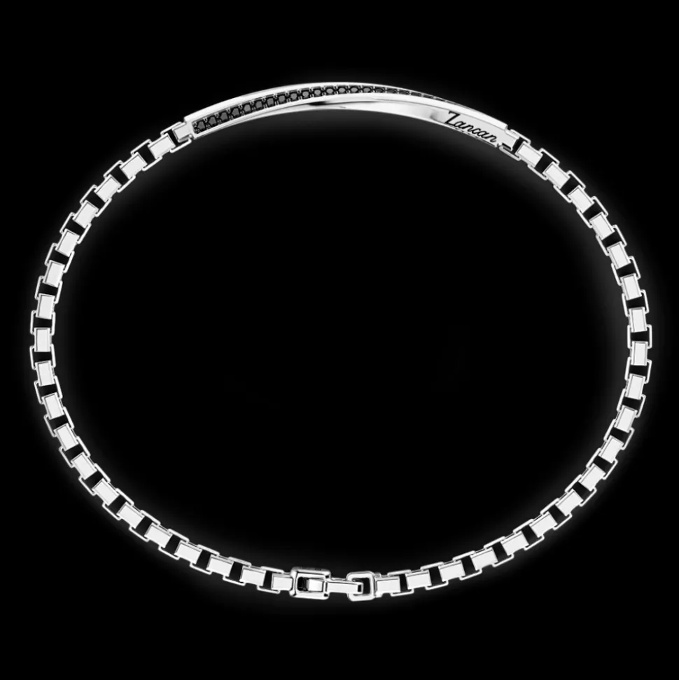 Bracciale Zancan in argento con targa e pietre nere.
