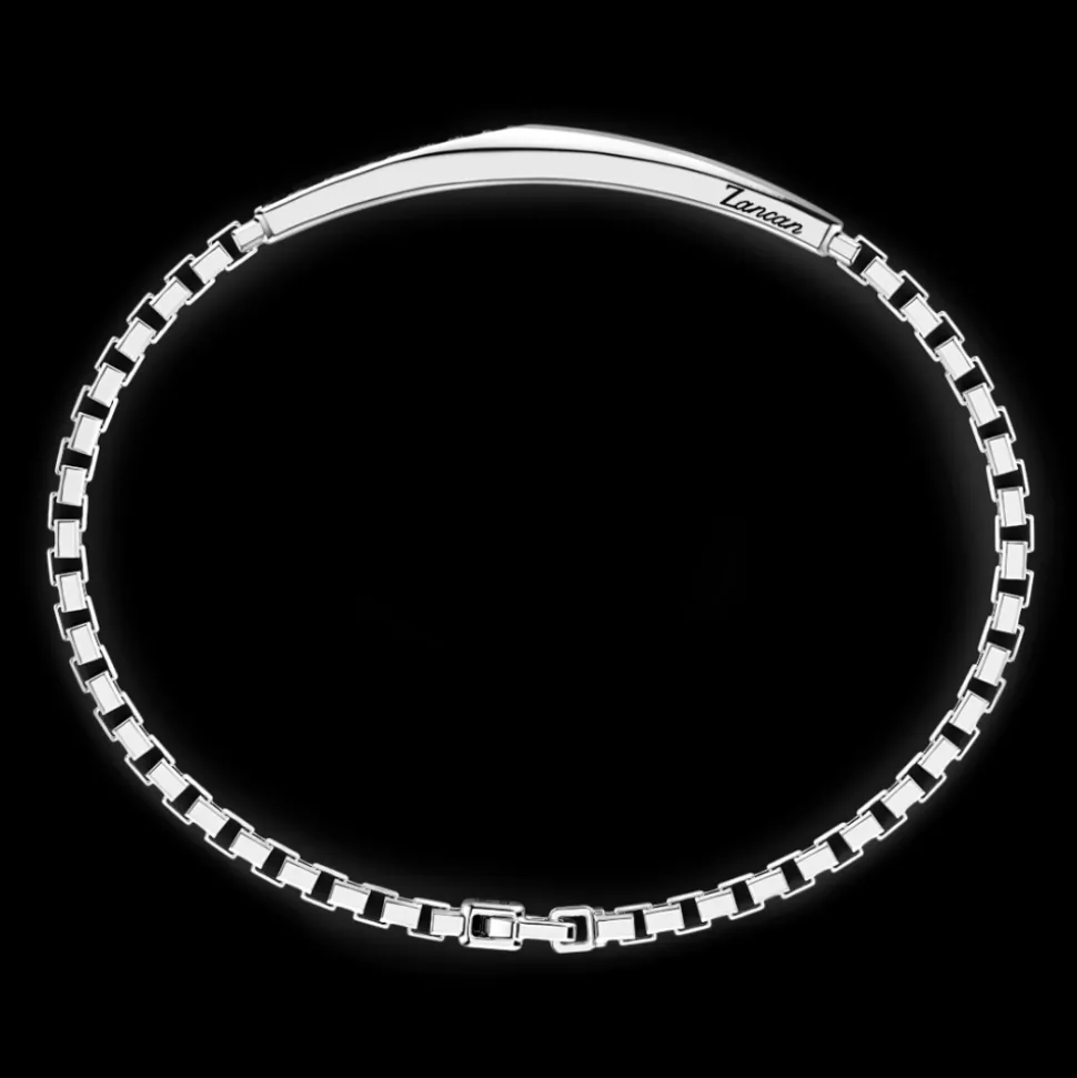 Bracciale Zancan in argento con targa e pietre nere.