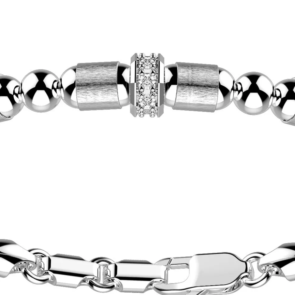 Bracciale Zancan in argento a sfere con inserti satinati e pietre biianche.