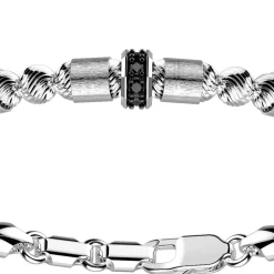 Bracciale Zancan in argento a sfere con inserti satinati e pietre nere.