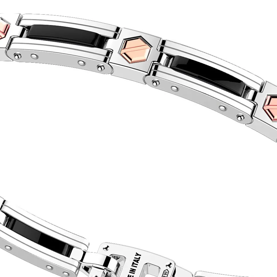 Bracciale Zancan in argento e ceramica con viti in oro rosa.
