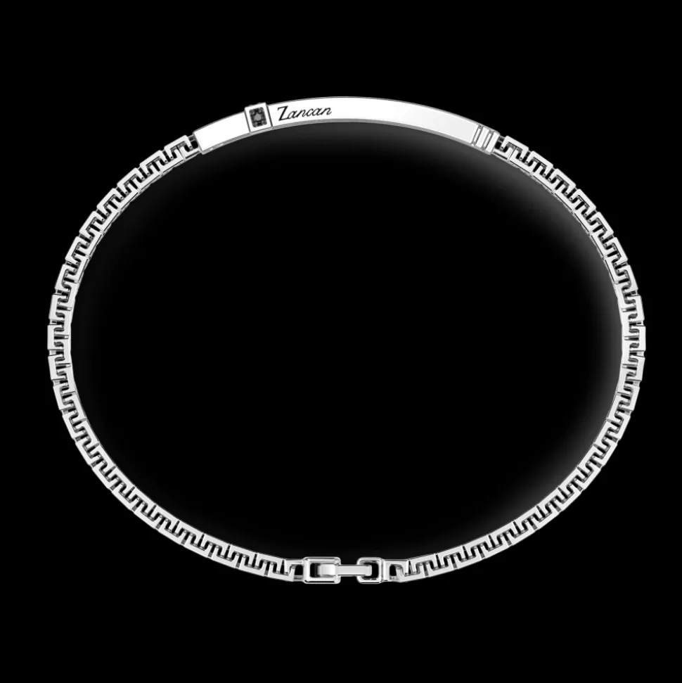 Bracciale Zancan in argento con targa e pietre nere.