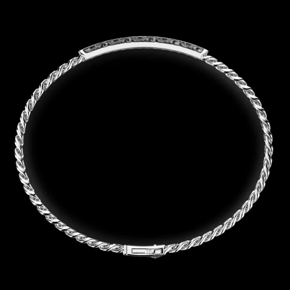 Bracciale Zancan in argento a grumetta con targa e pietre nere.