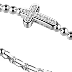 Bracciale Zancan in argento a sfere con croce e pietre bianche.