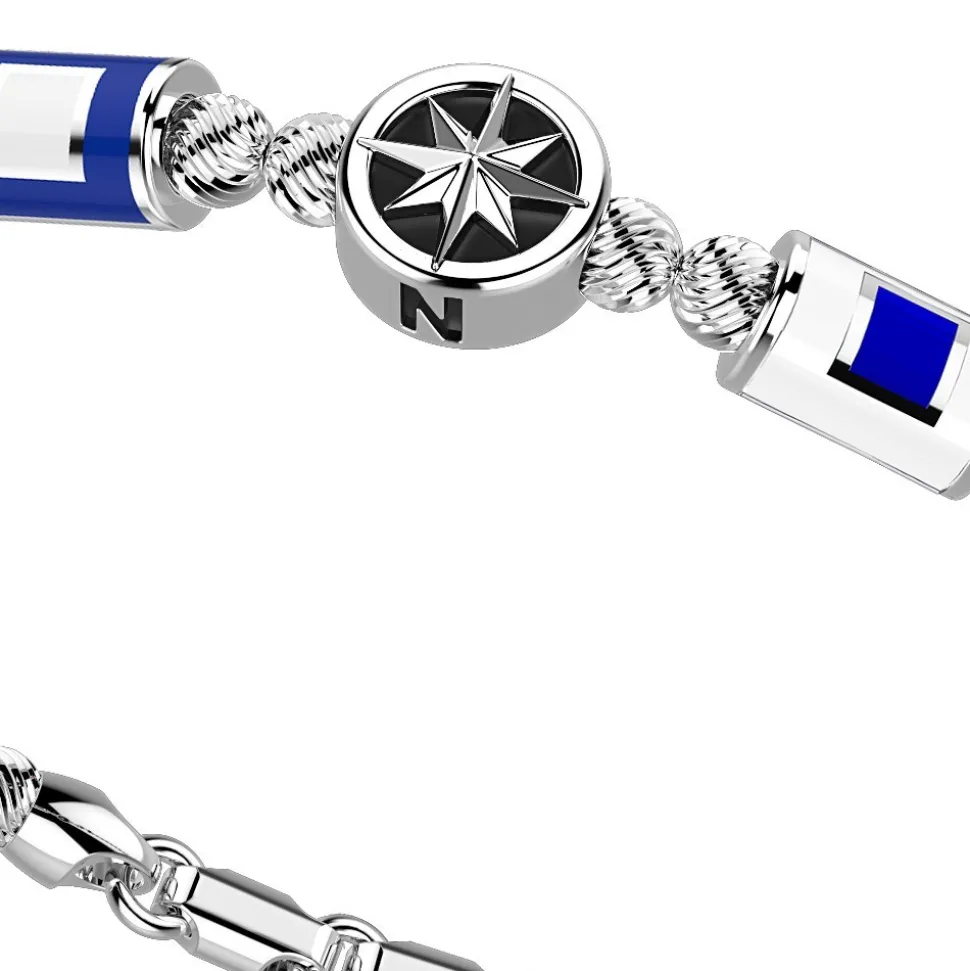 Bracciale Zancan in argento a sfere con bandiere nautiche e rosa dei venti.