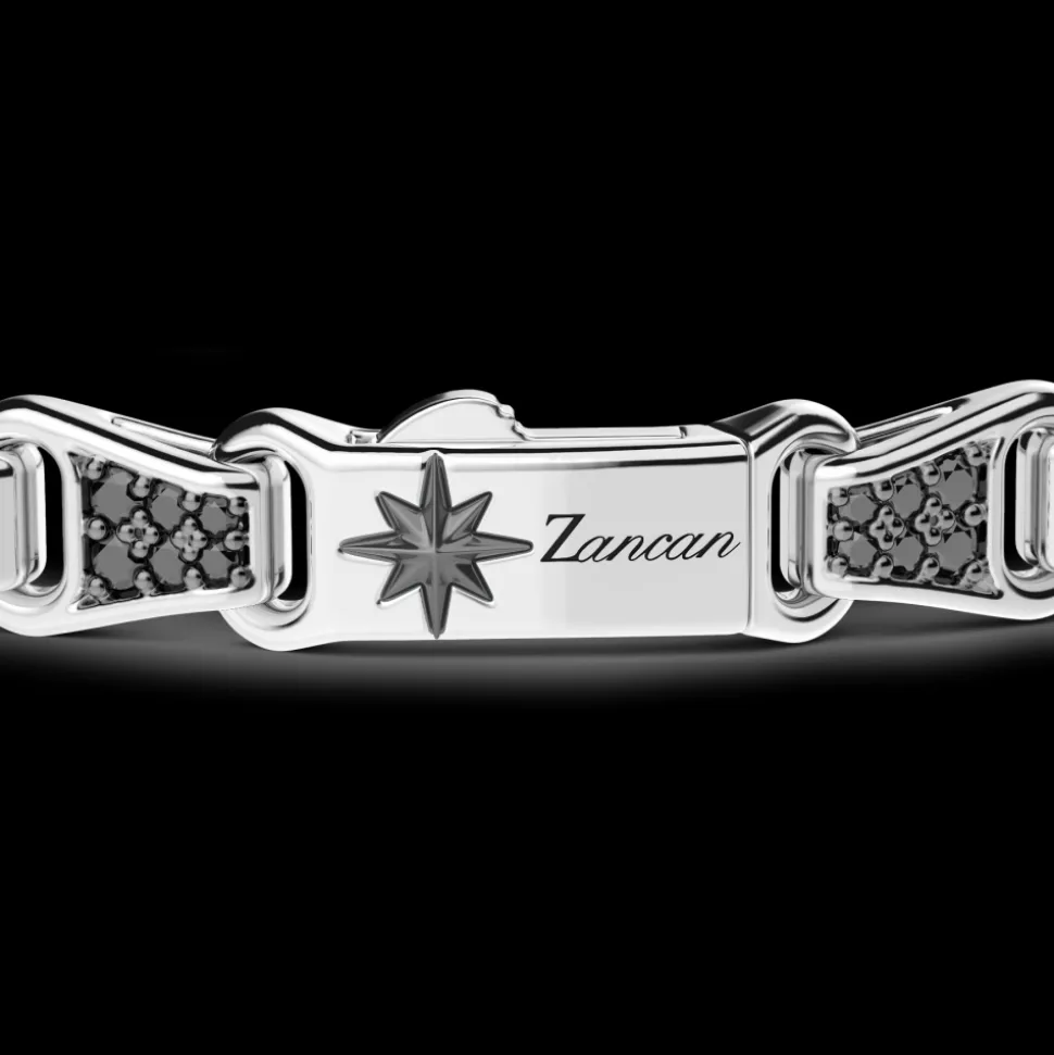 Bracciale Zancan in argento con targa e pietre nere.