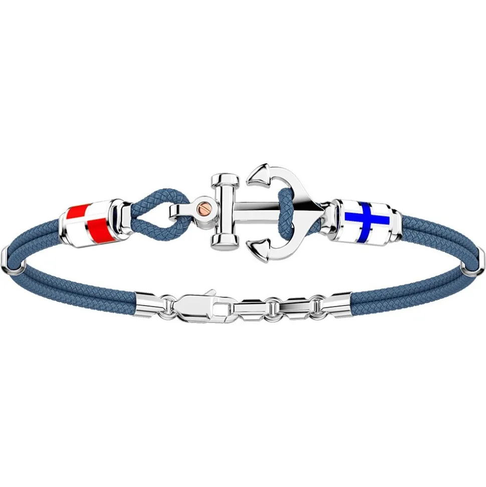 Bracciale Zancan in kevlar con ancora in argento e bandiere nautiche.
