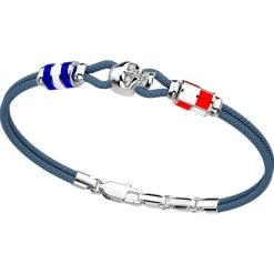 Bracciale Zancan in kevlar con teschio in argento e bandiere nautiche.