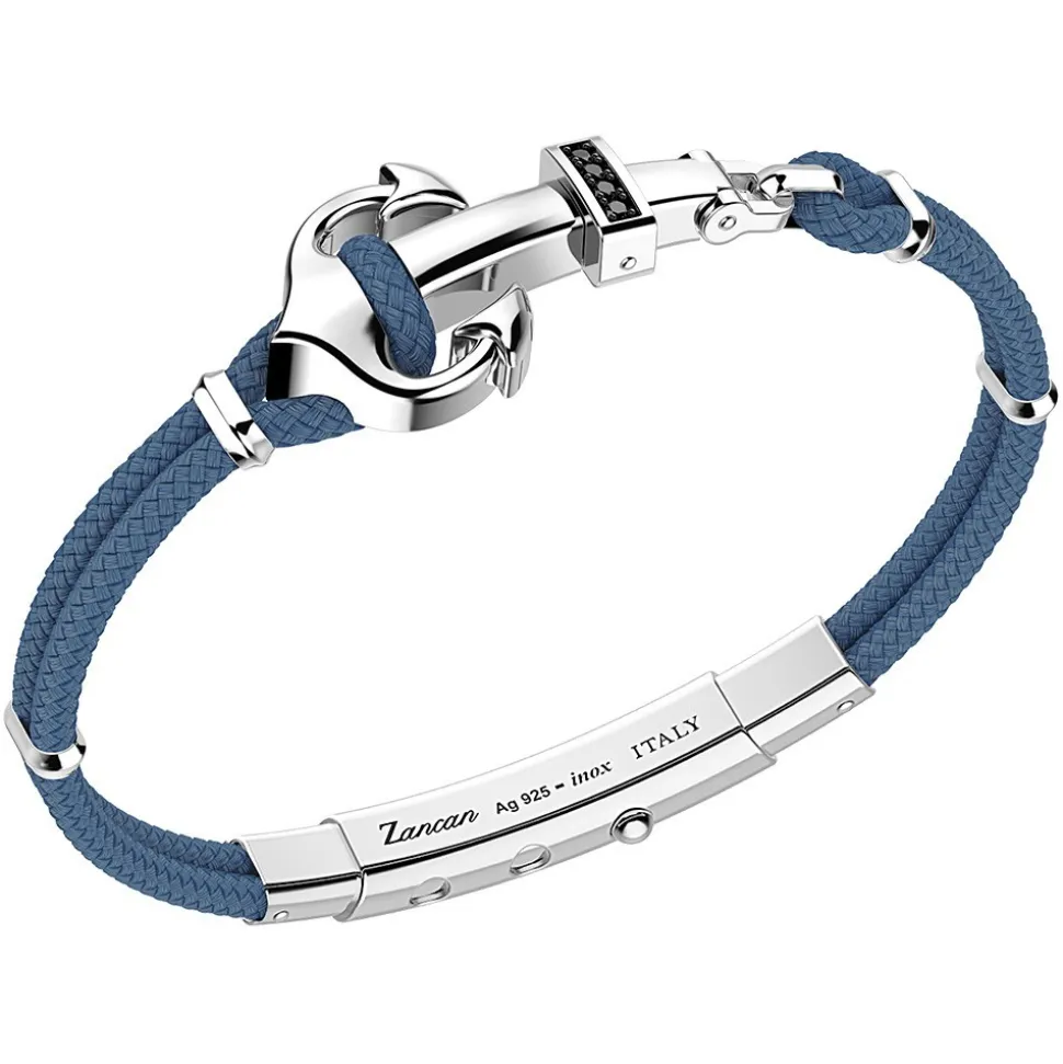 Bracciale Zancan in kevlar con ancora in argento e pietre nere.