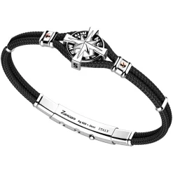 Bracciale Zancan in kevlar con rosa dei venti in argento.