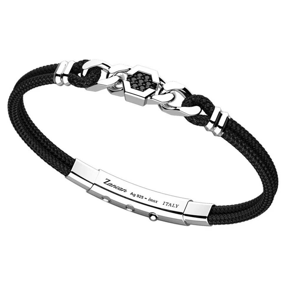Bracciale Zancan in kevlar nero e piastra centrale con spinelli neri.