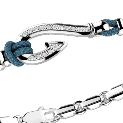 Bracciale Zancan in kevlar con amo in argento e pietre bianche.